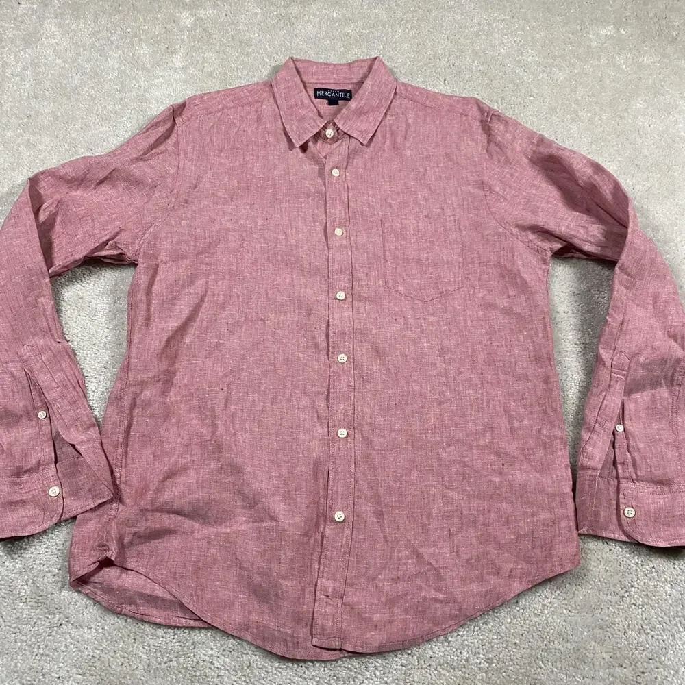 J Crew Mercantile Shirt Mens Large Red Linen Button Down Lightweight Casual
